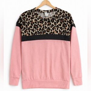 7th Ray boutique pink and leopard print long sleeve shirt small